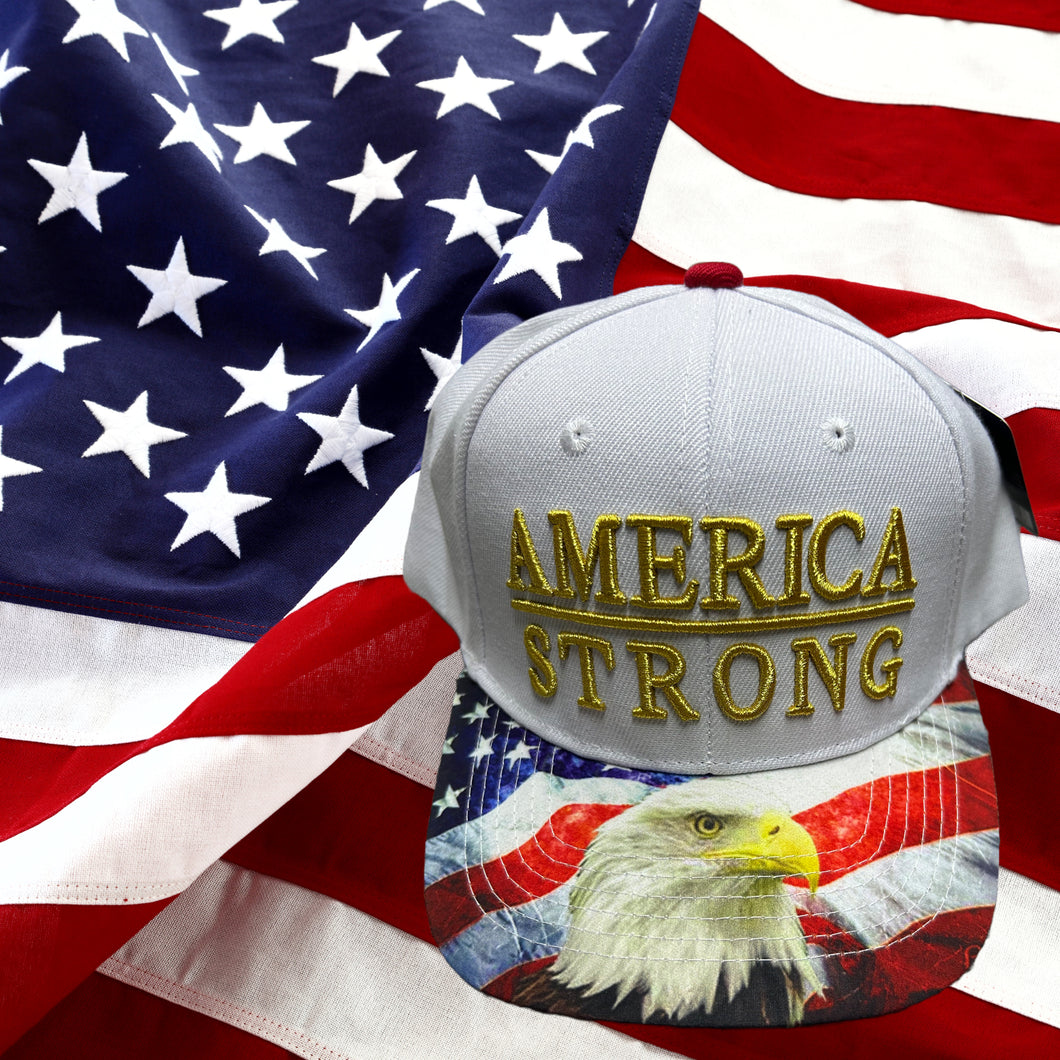 America Strong White Hat with Gold Embroidery