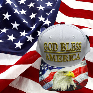 God Bless America White with Gold Embroidery