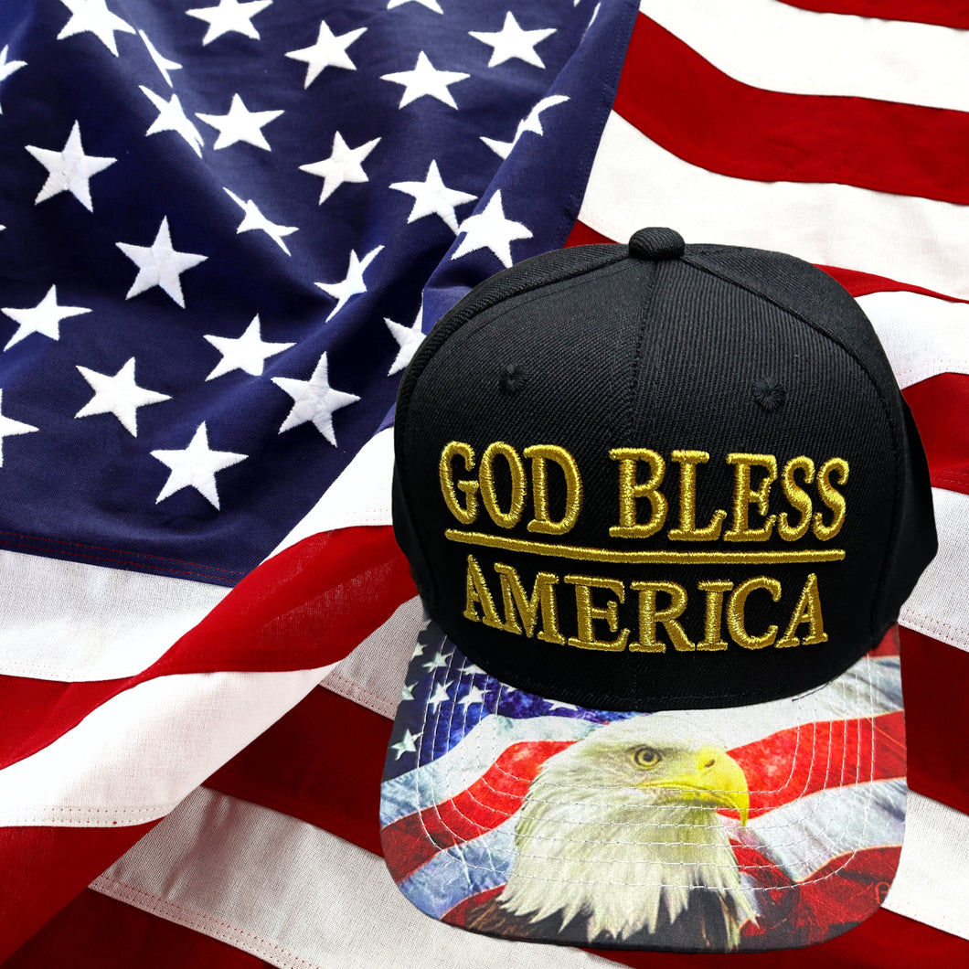 God Bless America Black with Gold Embroidery